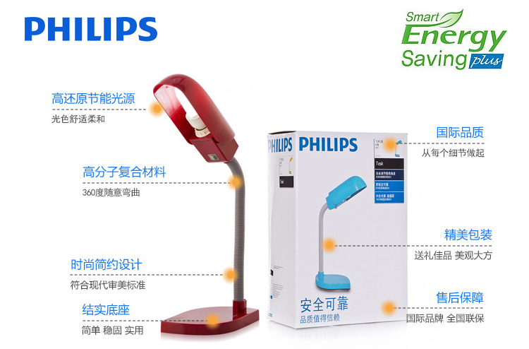 飞利浦(PHILIPS)彩馨 台灯 经济节能阅读灯红色 工作学习卧室床头灯