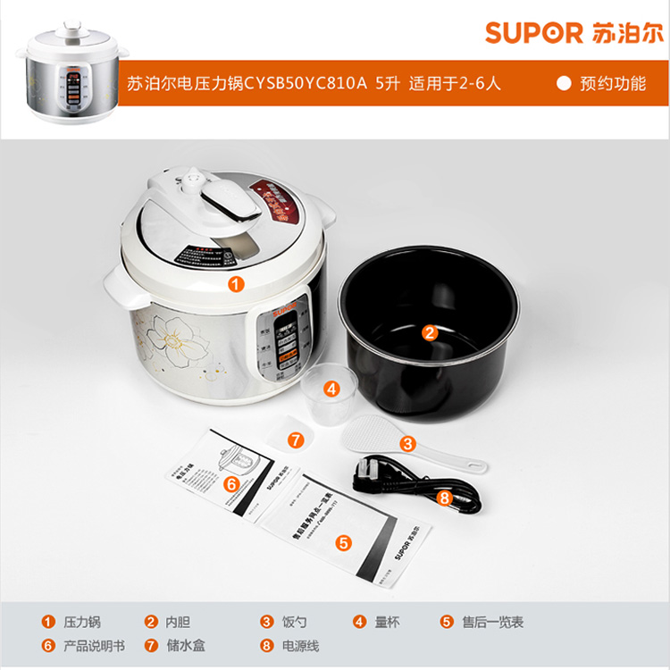 苏泊尔（SUPOR）电压力锅（一锅双胆）5L大容量CYSB50YC810A-100