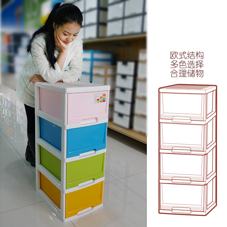 
                                        
                                                            禧天龙Citylong 塑料收纳柜储物柜抽屉式四层儿童衣物玩具整理层柜 彩色72L 5021                