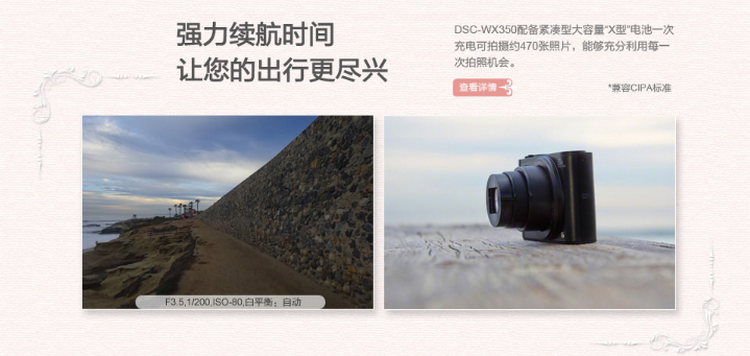 
                                                                                索尼（SONY） DSC-WX350 便携数码相机/照相机/卡片机 黑色（约1820万有效像素 20倍光学变焦  Wi-Fi遥控）                