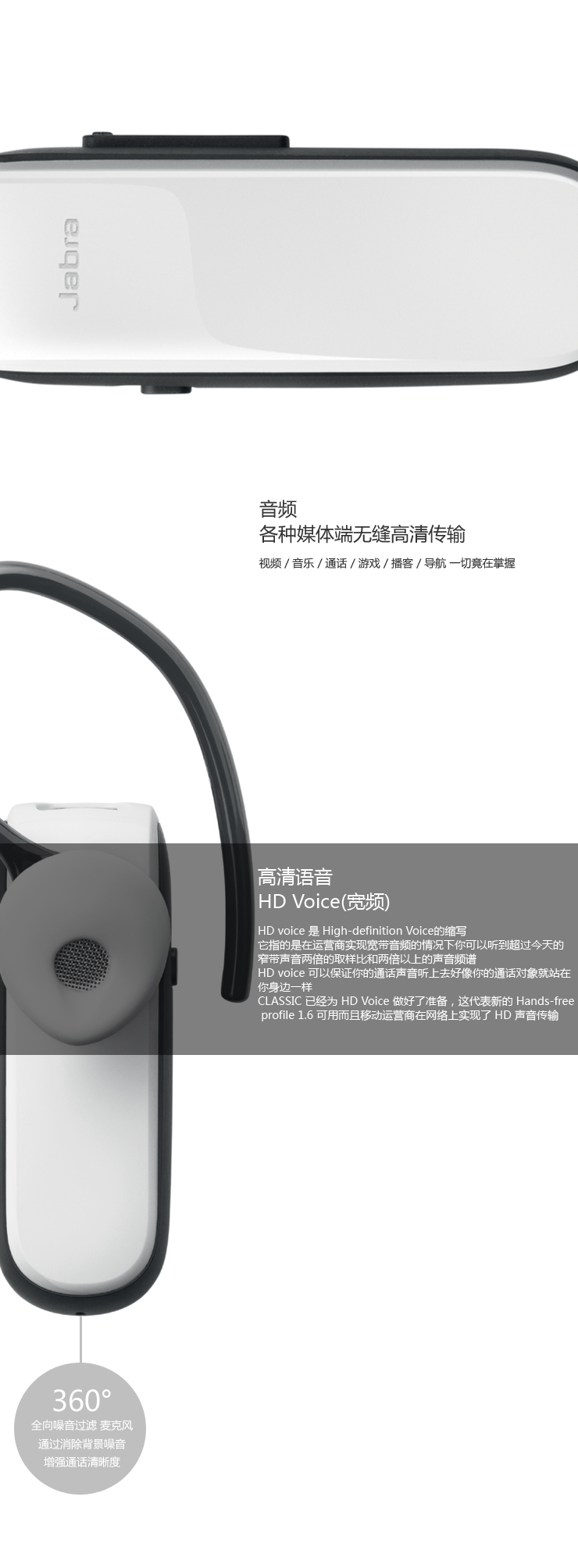 
                                        捷波朗（Jabra）Classic/新易行 商务无线手机蓝牙耳机 白色                