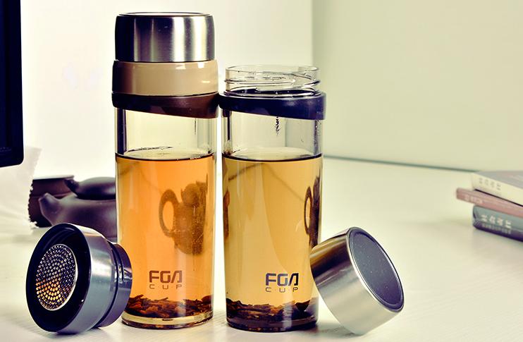 富光FGA 琥珀健康泡茶350ml玻璃水杯 FS6026-350红黑褐色