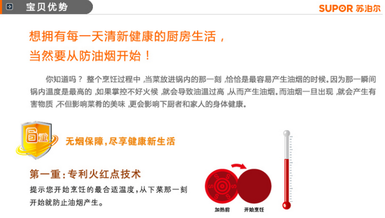 
                                        
                                                            苏泊尔supor 火红点3代钛Pro无油烟不粘炒锅32cm电磁炉通用 可立盖EC32HP01                