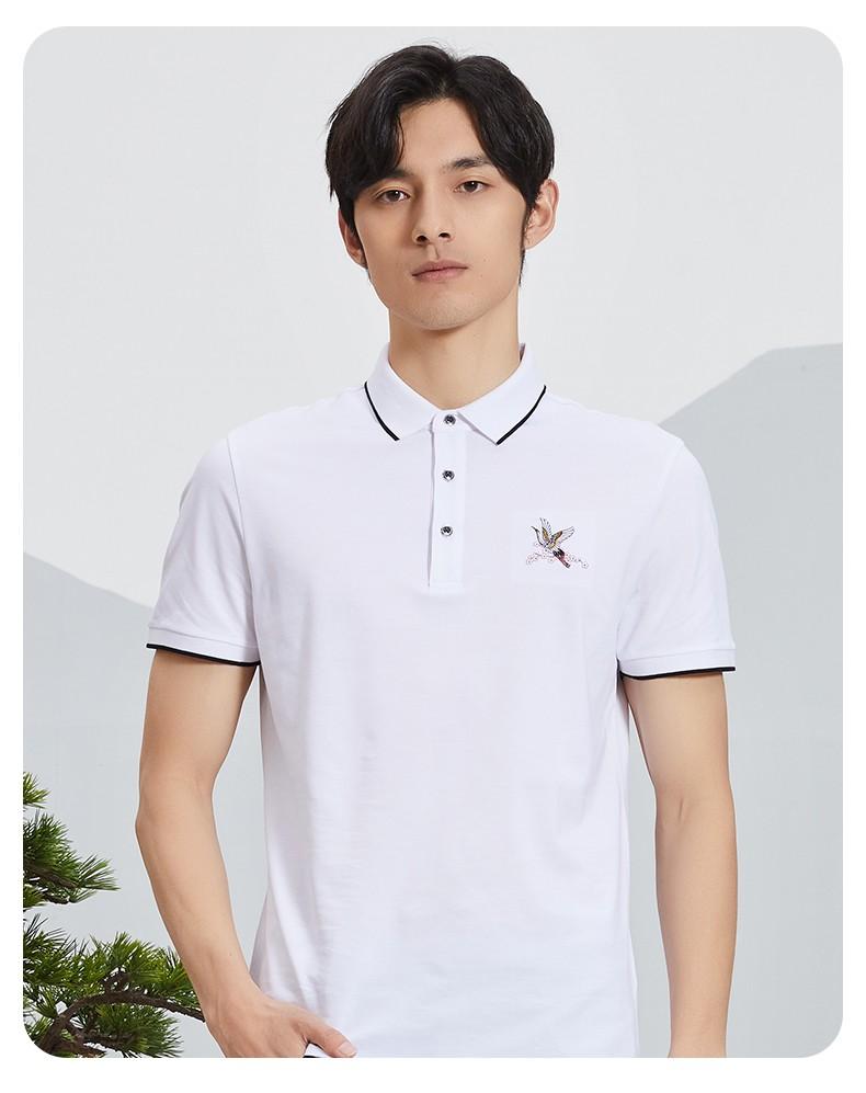 才子男装polo衫2022夏季条纹撞色翻领体恤上衣男82222e0121白色