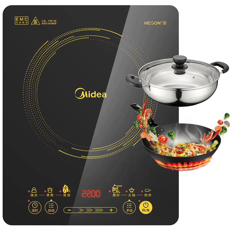 美的（Midea）[升级款]电磁炉电陶炉家用 2200W大功率新型电磁灶火锅炉 一体面板炒菜烹饪一套