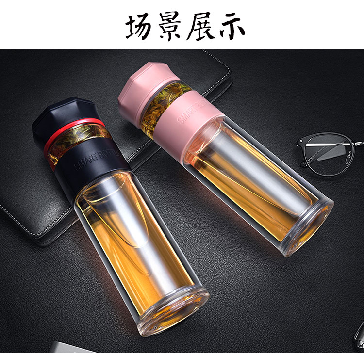 绿珠lvzhu 双层玻璃杯 创意便携商务男女士大容量 茶水分离过滤办公泡茶水杯子微保温B815