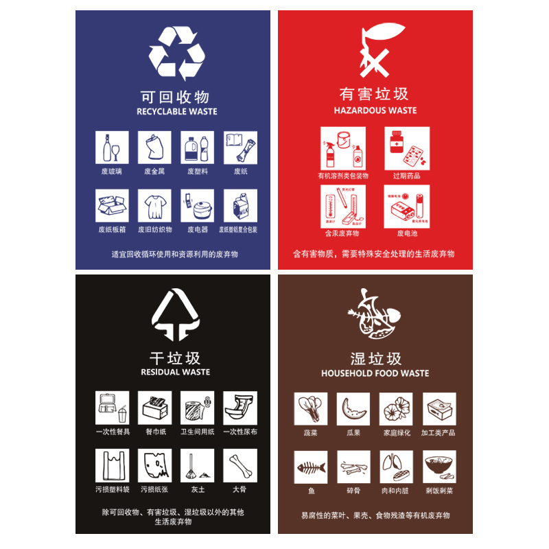 益美得 fw2204 标签纸垃圾分类贴纸垃圾桶标识贴纸 上海标准款4张大号