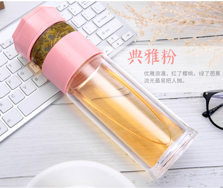 绿珠lvzhu 双层玻璃杯 创意便携商务男女士大容量 茶水分离过滤办公泡茶水杯子微保温B815