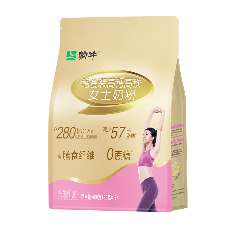蒙牛铂金装女士奶粉400g 高铁高钙0蔗糖 添加益生菌 独立条装