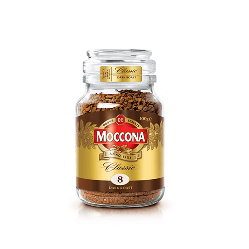 摩可纳（Moccona）经典8号冻干速溶黑咖100g瓶装 深烘进口拿铁美式健身0糖400次咖啡