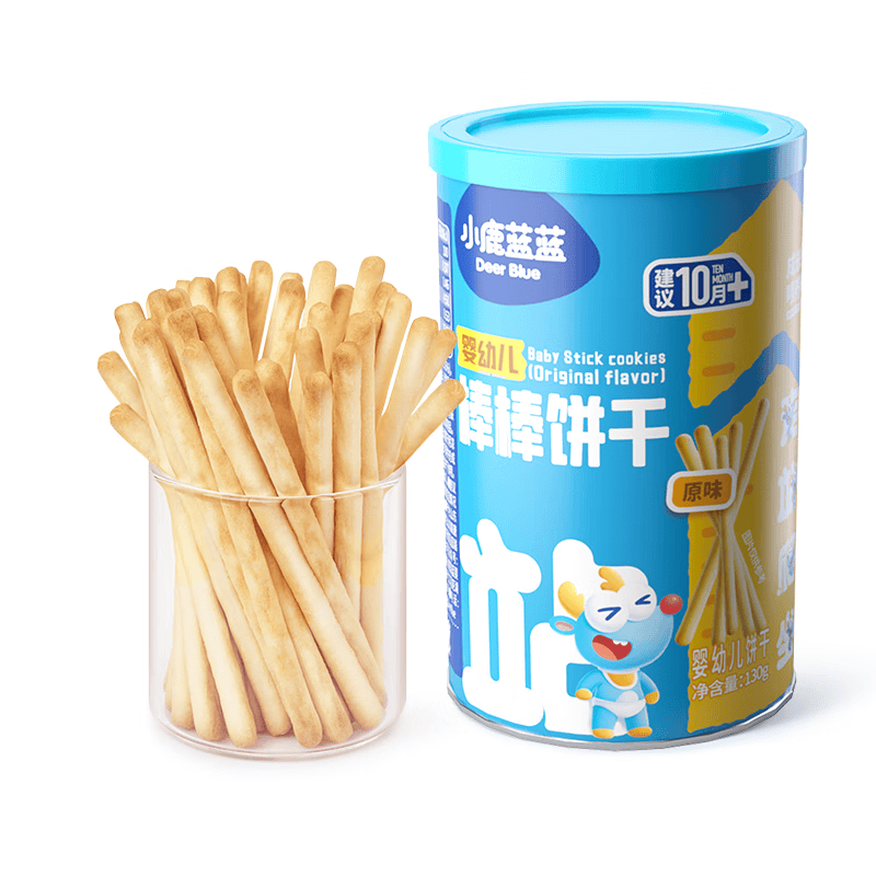 小鹿蓝蓝婴幼儿炭烧棒磨牙棒饼干强化钙宝宝儿童零食手指饼干130g 12月+