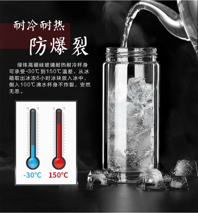 绿珠lvzhu 双层玻璃杯 创意便携商务男女士大容量 茶水分离过滤办公泡茶水杯子微保温B815