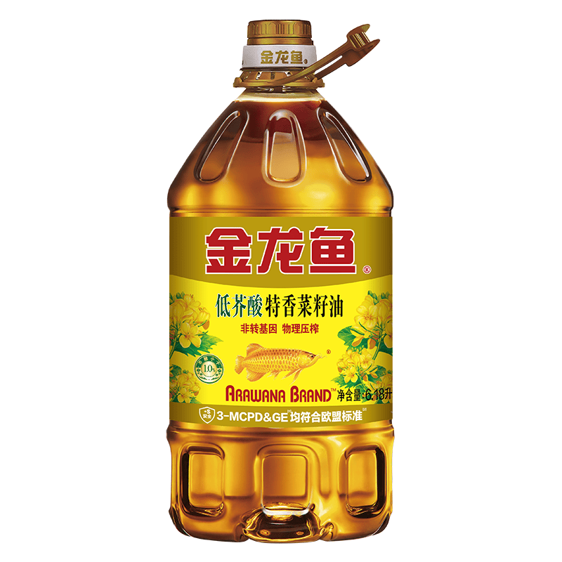金龙鱼 食用油【保真菜籽油】非转基因 特香低芥酸菜籽油6.18L