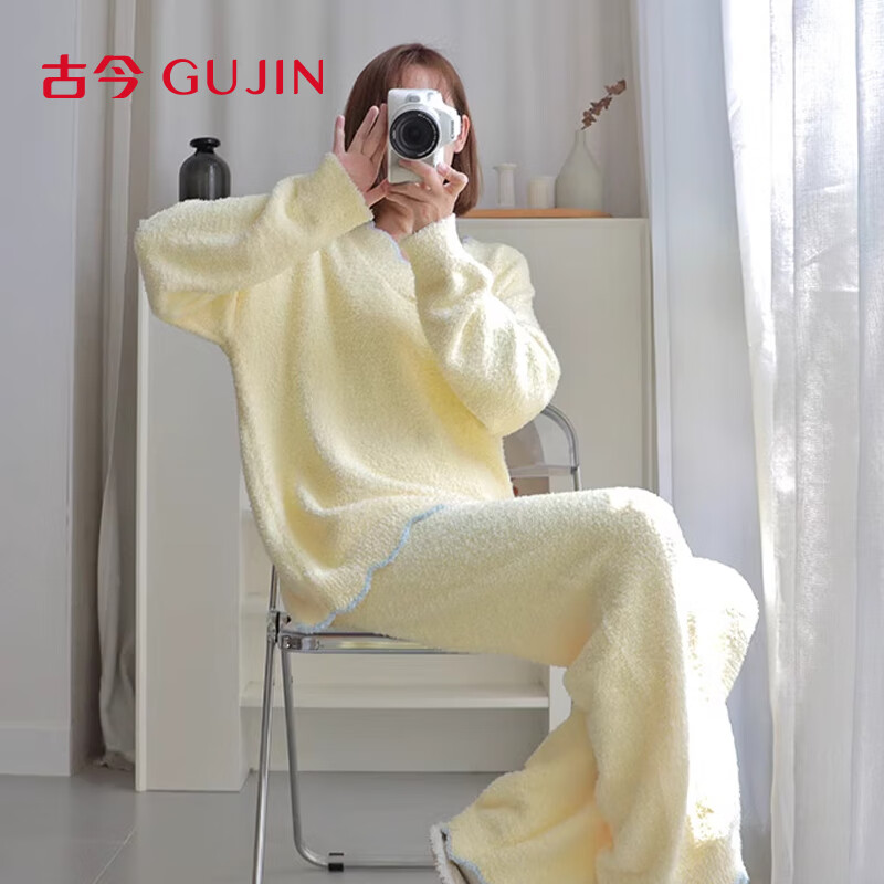 古今（GUJIN）暖绒秋冬上新睡衣女半边绒睡裤家居服可外穿大码毛衣珊瑚保暖套装