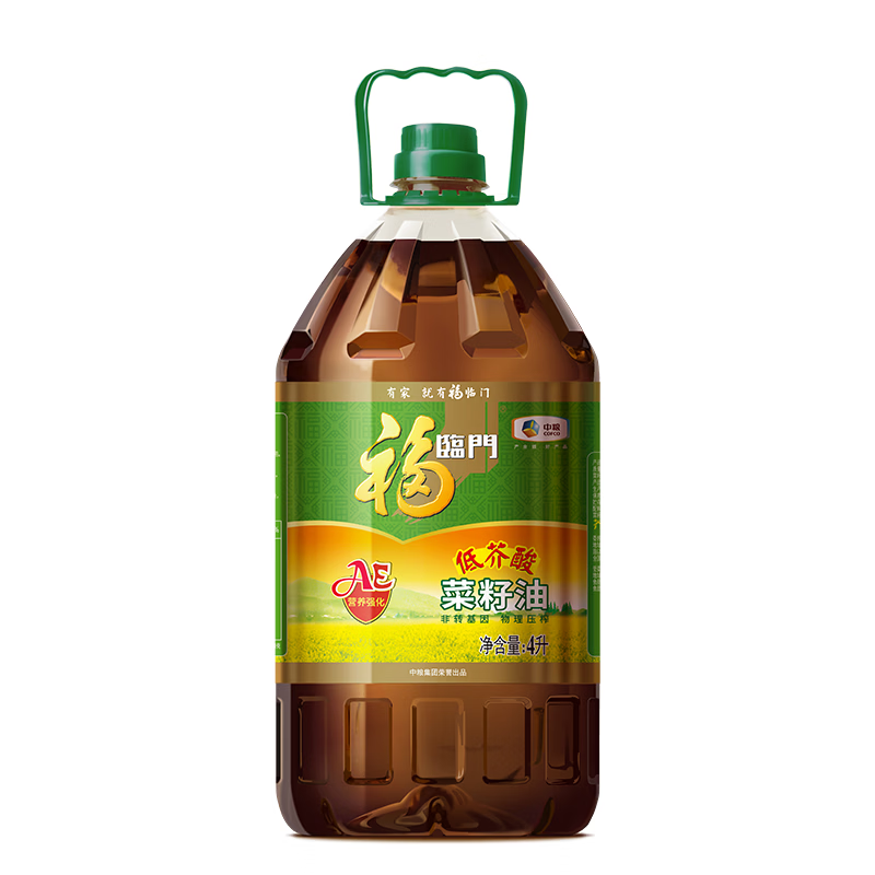 福临门食用油低芥酸非转基因菜籽油4L添加维生素A/E中粮出品压榨工艺