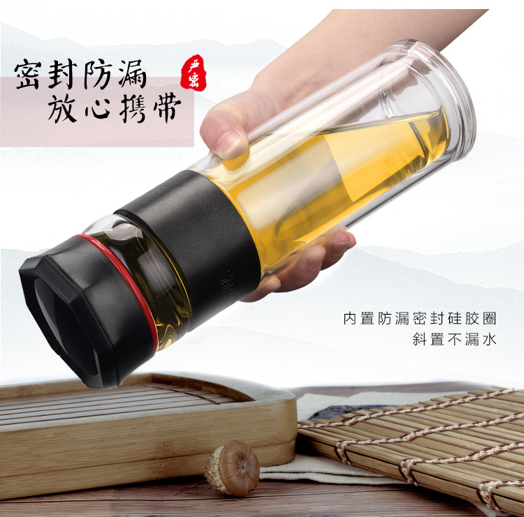 绿珠lvzhu 双层玻璃杯 创意便携商务男女士大容量 茶水分离过滤办公泡茶水杯子微保温B815