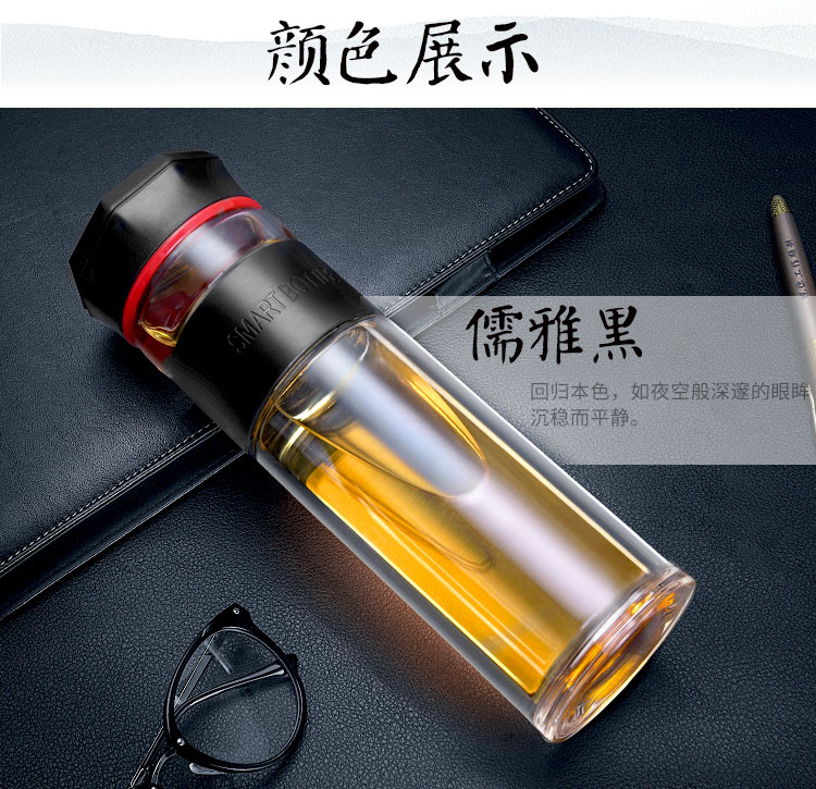 绿珠lvzhu 双层玻璃杯 创意便携商务男女士大容量 茶水分离过滤办公泡茶水杯子微保温B815