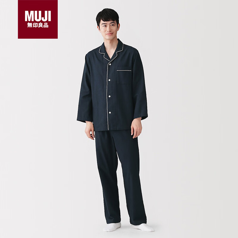 MUJI无侧缝 法兰绒睡衣 男士家居服冬季26新款 藏青色6A M