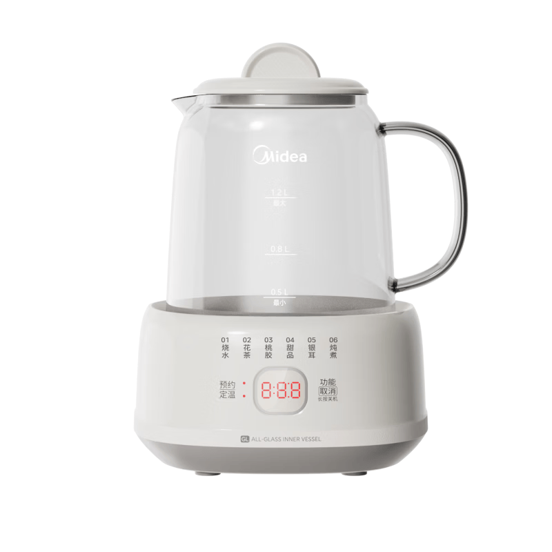 美的（Midea）养生壶全玻璃0胶水全自动智能炖煮烧水壶母婴泡奶机辅食机恒温电热水壶花茶壶新款YS1