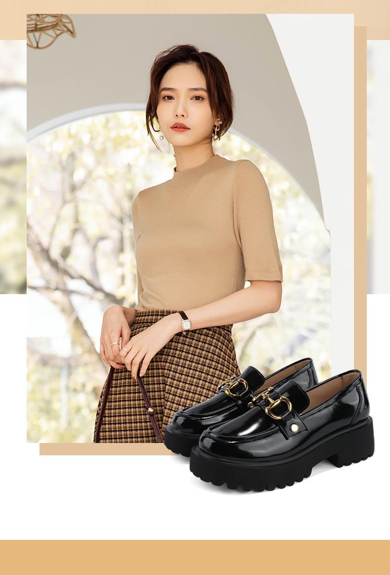 DAPHNE Women's Loafers, Spring And Autumn 2022 Thick-Soled British Style Leather Shoes, Slip-On Flats for Women Summer, Obsidian Black [Two Types of Accessories Available, Can Be Salty Or Sweet] Size 35 2