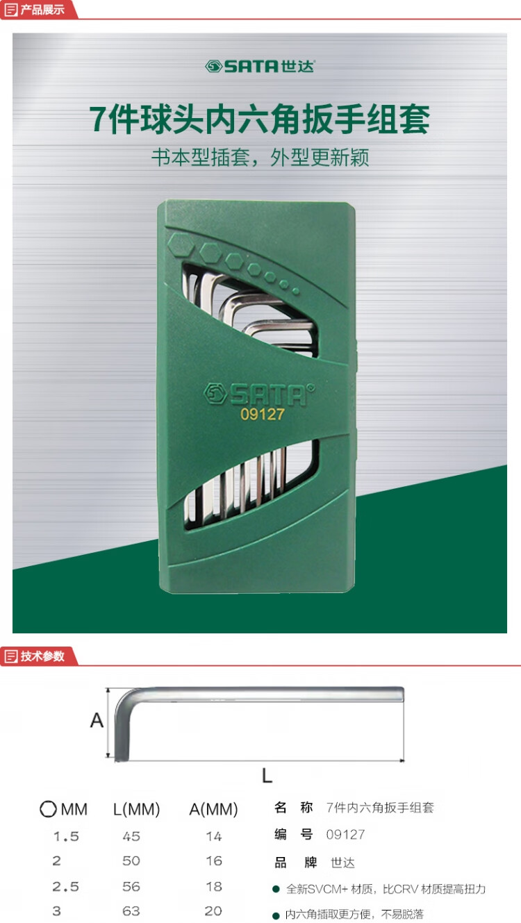 SATA 7-Piece Metric Folding Hex Key Set 1.5-6mm 09127 1