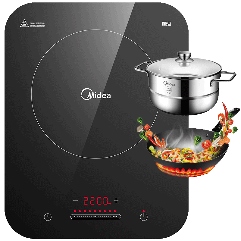 美的（Midea）电磁炉电陶炉 家用大功率 2200W 恒匀火技术 智能定时  火锅炒菜套装微晶面板