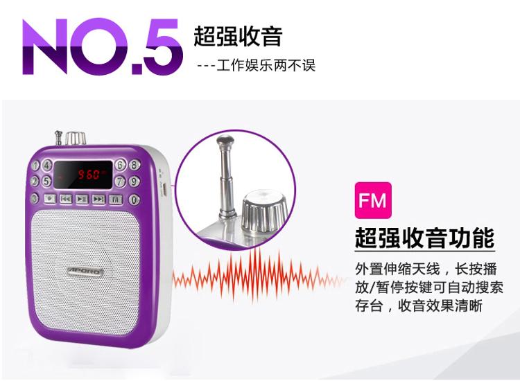 阿波罗(APORO)T5 音箱 音响双麦克数字选台小蜜蜂教学导游腰挂扩音器（淡雅粉）