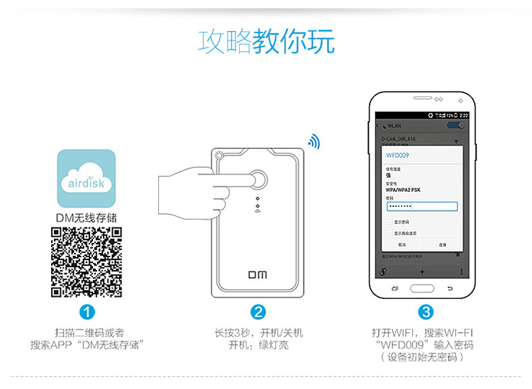 
                                        DM WFD009 32G 苹果手机无线U盘 无线存储器 无线分享器 电脑平板iphone安卓智能WIFI卡片式U盘（白色）                