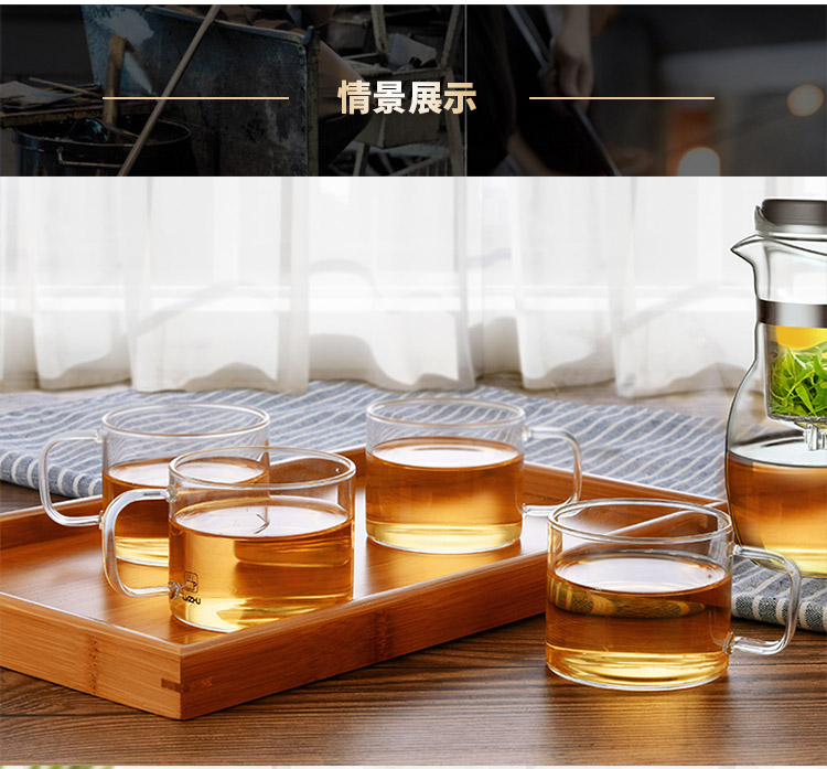 绿珠lvzhu 飘逸杯可拆洗内胆 套装一壶四杯一茶盘700ml居家办公纯手工吹制高硼硅耐热玻璃泡花草茶壶Q731