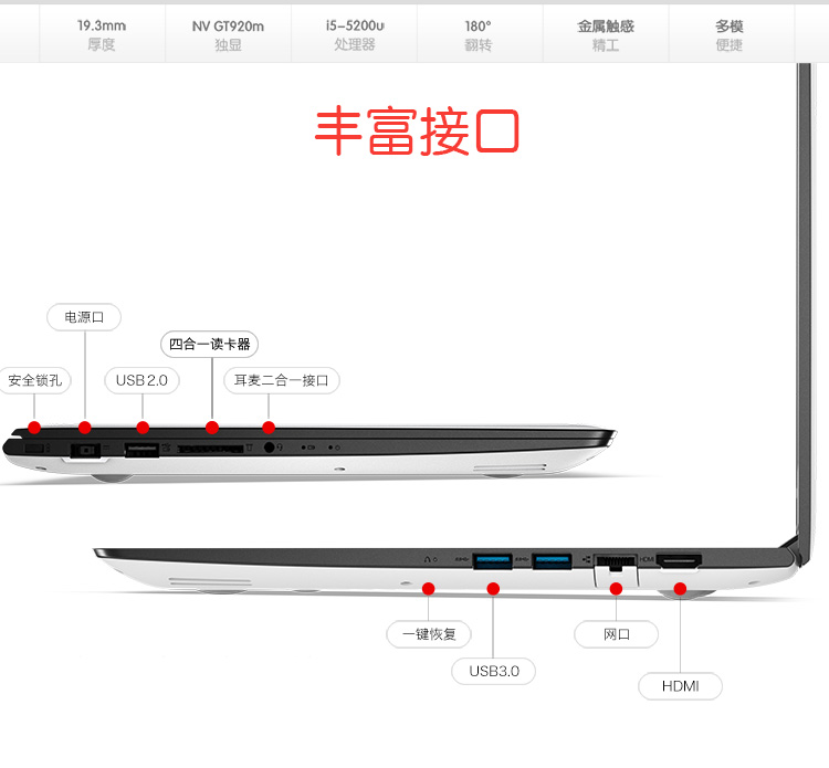 联想（Lenovo）U31-70 13.3英寸轻薄笔记本电脑（i5-5200U 4G 500G GF920M 2G独显 Wifi Win8.1）象牙白