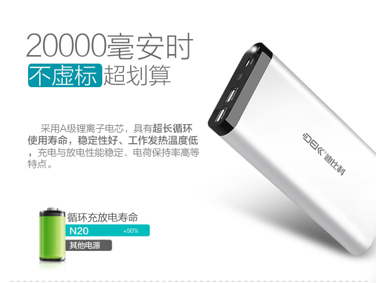 迪比科（DBK）N20 超大容量20000毫安移动电源通用充电宝	