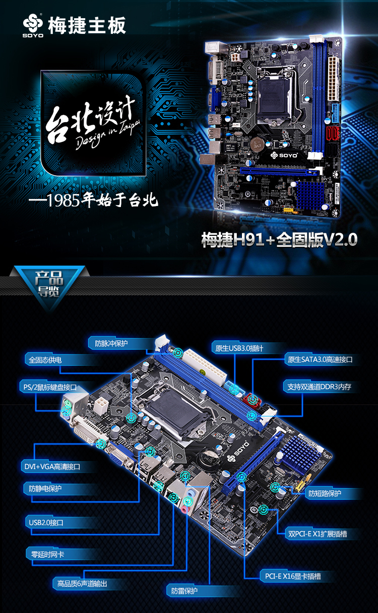 梅捷(soyo)sy-h91  全固版 v2.0 主板(intel h81/lga 1150)