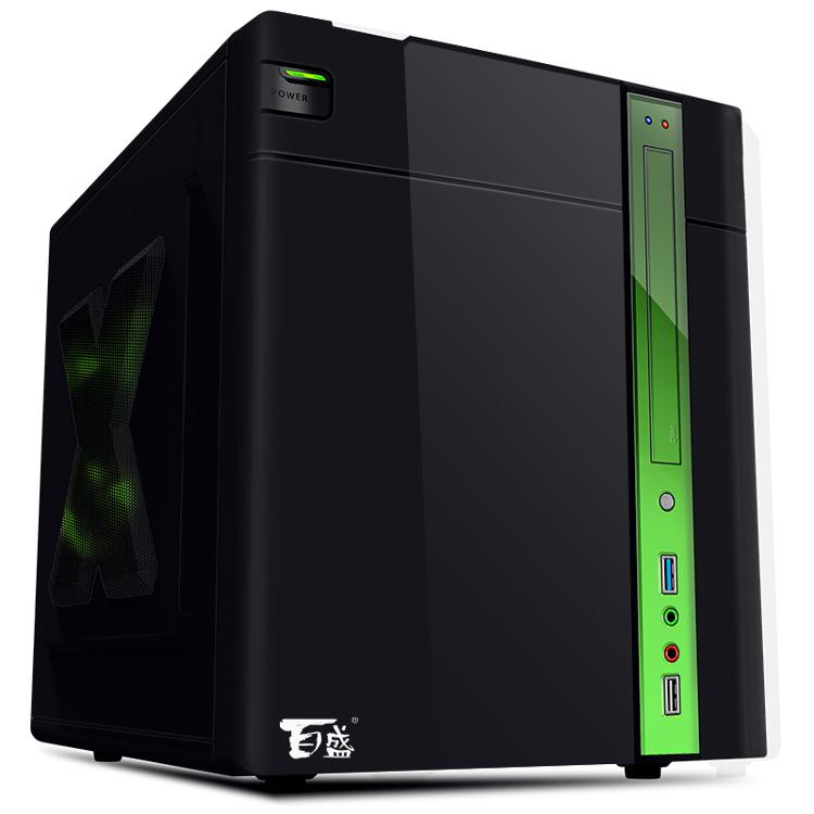 百盛mini 台式机箱 魔方/黑绿(usb3.0/背部走线/支持ssd固态硬盘)