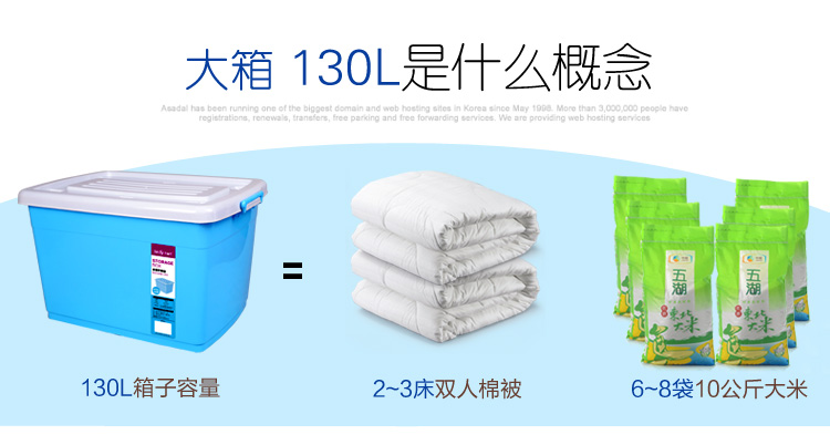
                                        
                                                            百草园 塑料整理箱收纳箱 衣服杂物储物箱 特大号130L 2个装 蓝色                