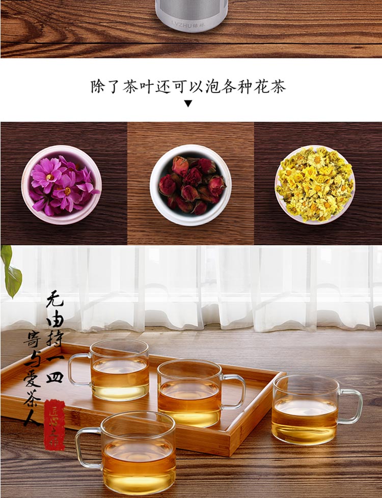 绿珠lvzhu 玻璃茶壶套装一壶四杯一茶盘 850ml居家办公高硼硅耐热玻璃泡花草茶壶Q725