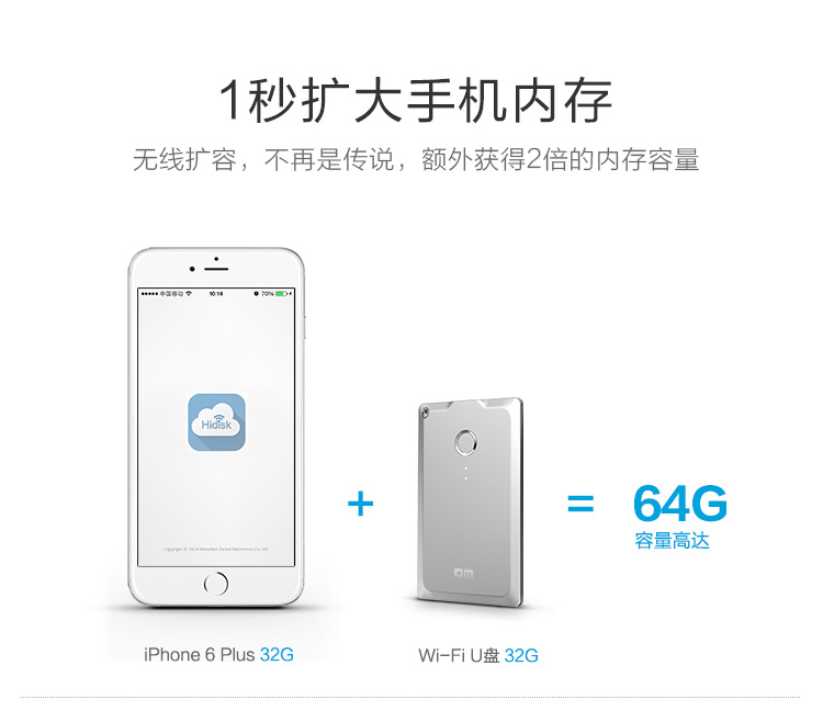 
                                        DM WFD009 32G 苹果手机无线U盘 无线存储器 无线分享器 电脑平板iphone安卓智能WIFI卡片式U盘（白色）                