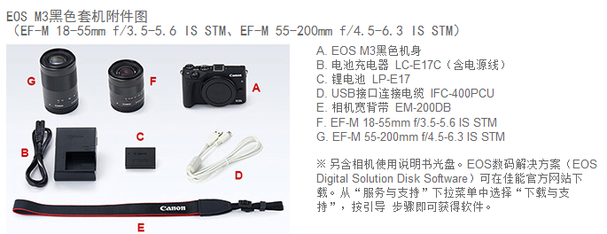 佳能（Canon）EOS M3（18-55mm f/3.5-5.6 IS STM、55-200mm f/4.5-6.3 IS STM）微型单电双头套机 黑色