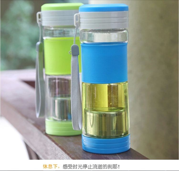 振兴 旅行运动泡茶壶 便携防漏杯 运动水壶杯 带盖随手杯 蓝色 550ml SBM3099