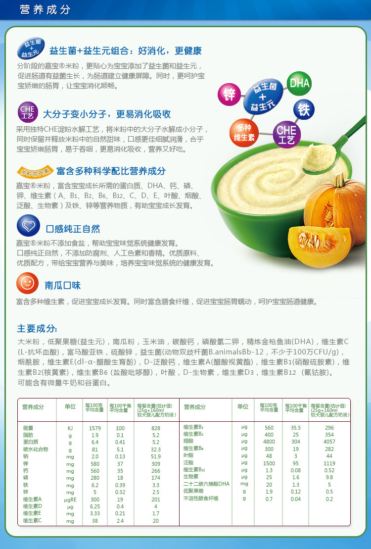 嘉宝南瓜营养米粉225g套装x3