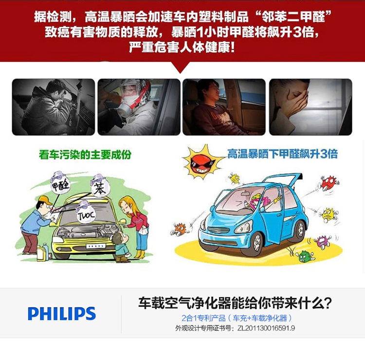 
                                        飞利浦 DLP2017 双USB 车载充电器负离子发生器二合一（车充+负离子氧吧）5V/2.1A 黑色 有空气净化功能                