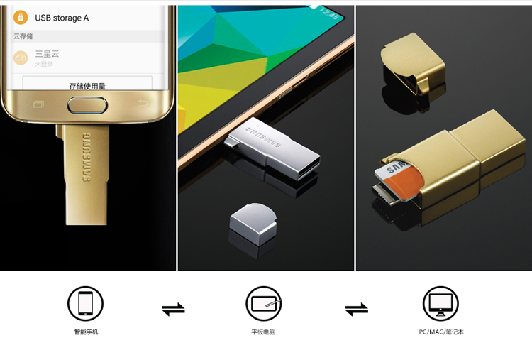
                                        三星（SAMSUNG）64GB OTG 手机U盘 USB/micro USB双接口 雪晶白                