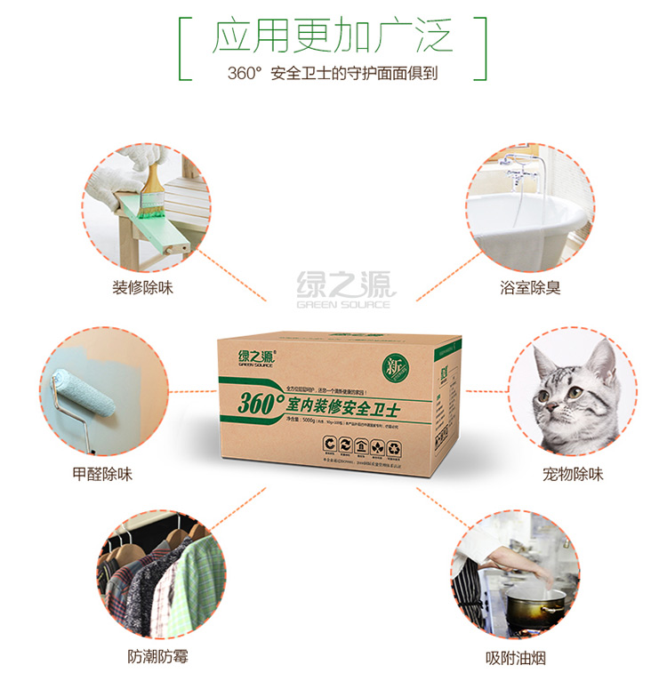 
                                        
                                                            绿之源 活性炭6000g 360°室内装修安全卫士 家居新房吸去除甲醛清除剂除臭异味竹炭包新车用室内除味防潮碳包                