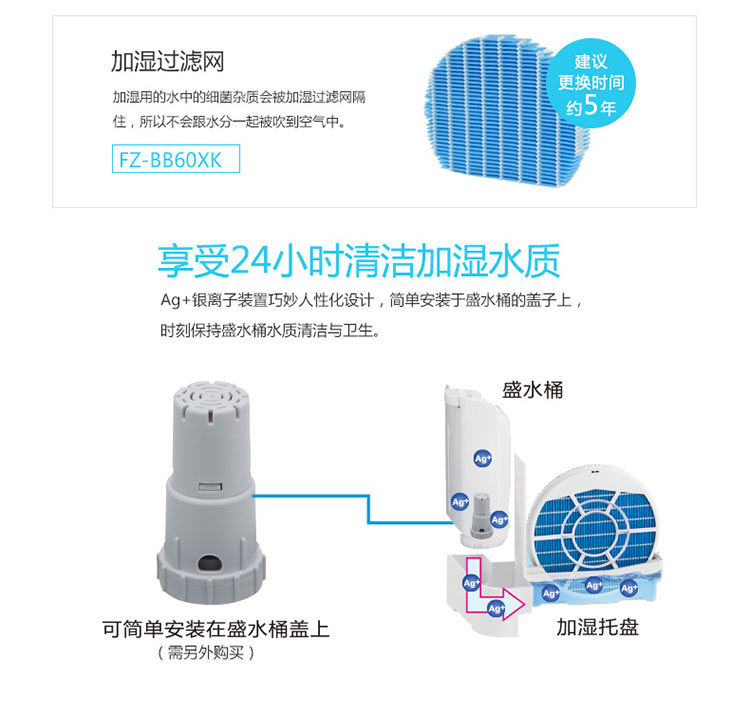 夏普（SHARP） 空气净化器 KI-BB60-W 除雾霾PM2.5除甲醛杀菌加湿家用办公室用