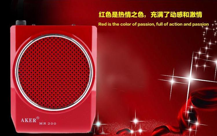 
                                        爱课(AKER)MR200音响LED显示屏FM收音录音便携腰挂喊话器小蜜蜂扩音器(红色)                