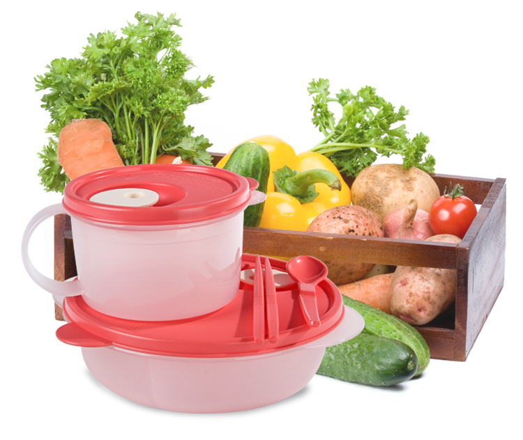 特百惠（Tupperware）午餐便携饭盒 简约组合2件套  石榴红