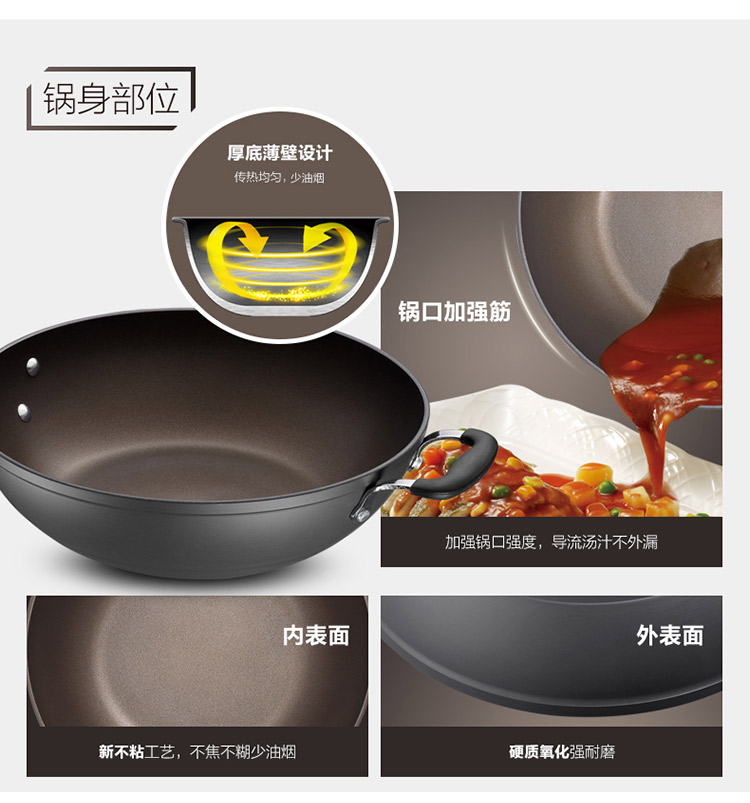 
                                                            爱仕达 32CM火龙眼新不粘聚能无油烟炒锅WG8332EHL 升级技术健康不粘锅具                