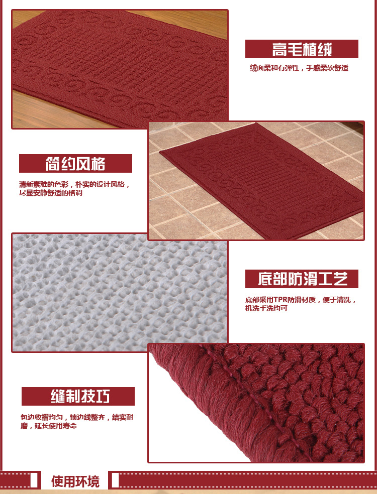 素雅特（SUYATE）豪庭防滑地垫 吸水除尘门垫 48*78cm 1109-001 红色