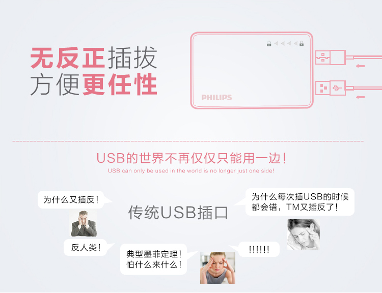 飞利浦 6000毫安 移动电源/充电宝 聚合物 双USB输出 DLP6063 白色 触控显示电量