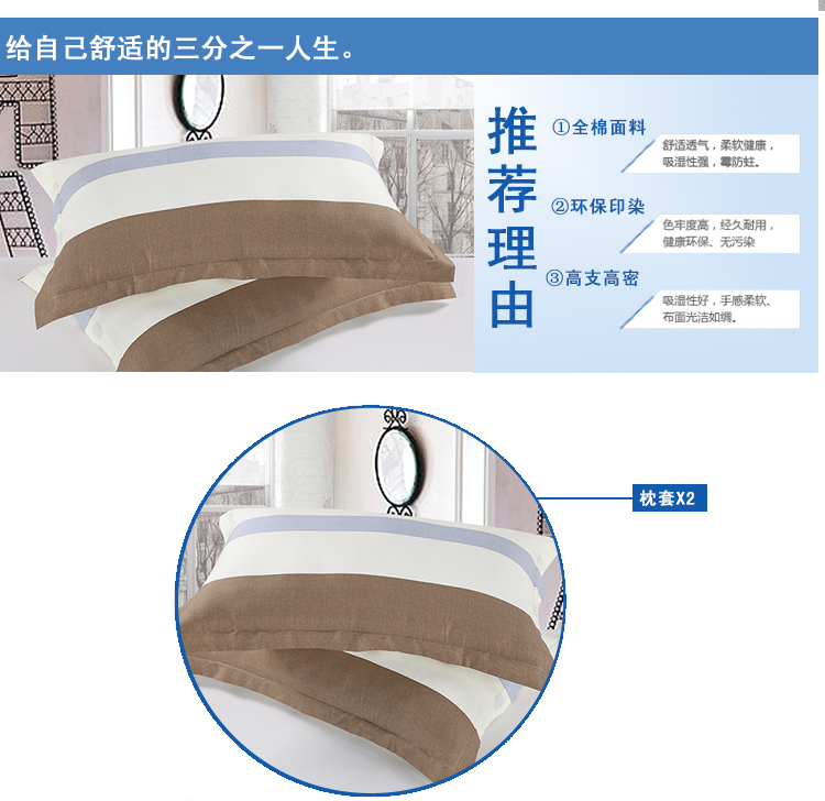 艾薇（AVIVI）全棉枕套40支纯棉斜纹印花枕头套袋1对装 夏日摩卡 48*74cm