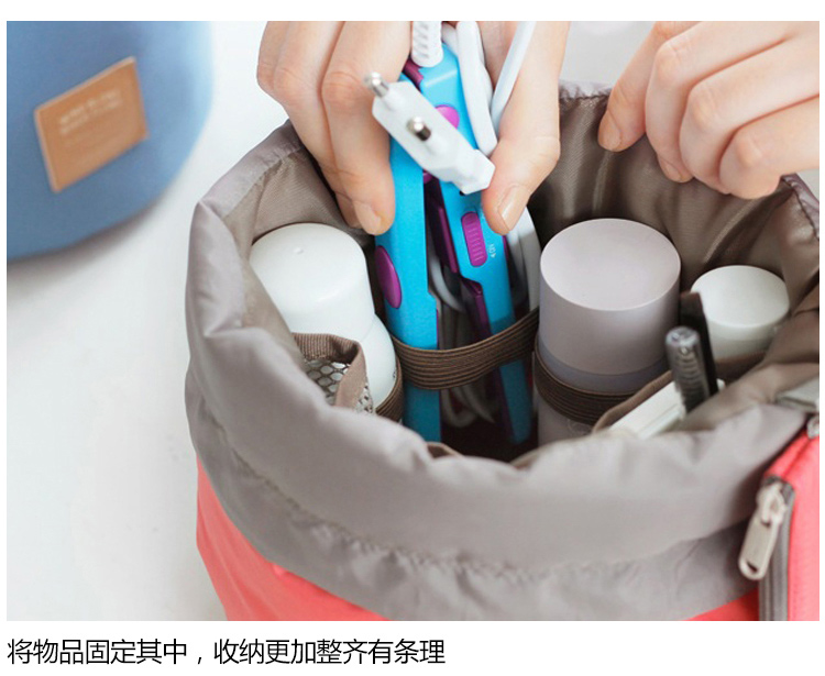 
                                        
                                                            空间优品 桶式旅行大容量化妆包 多功能洗漱收纳包 玫红                